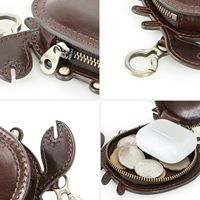 Grosir CONTACT'S FAMILY CF2229 Gantungan Kunci Kulit Hewan Vintage 2-in-1 Dompet Koin Kantong Earbuds Resleting Warna Kopi