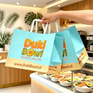 ถุงกระดาษคราฟท์แบบใช้แล้วทิ้ง รีไซเคิลได้ ย่อยสลายได้ มีหูหิ้ว สำหรับร้านอาหาร บรรจุภัณฑ์อาหารแบบนำกลับบ้าน โปเกโบวล์ - Product Image 5