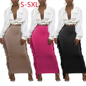 S-5XL High-quality Fashion Sexy brushed fabric elastic waistband women long fringed skirts high waist plus size womens skirts