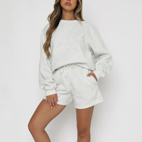 Printemps et automne femmes nouvelle couleur unie lâche polyvalent décontracté pull col rond short costume