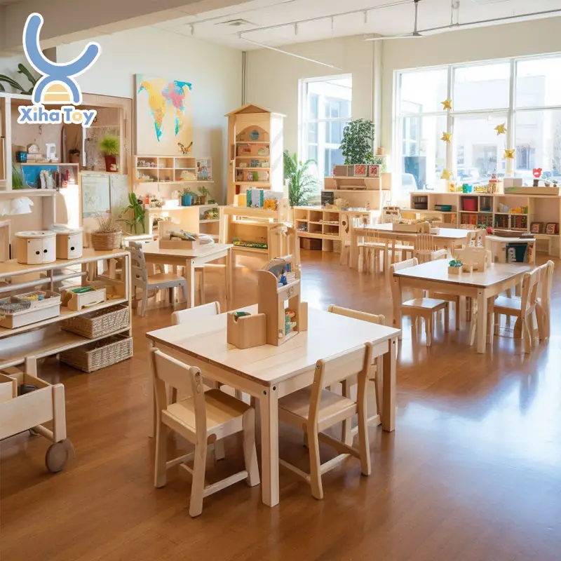 XIHA New Wooden Kindergarten Children Furniture Sets Preschool Nursery Furniture Sets For Daycare Childcare Center Classroom