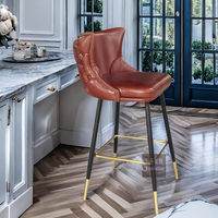Chaise de bar haute en cuir véritable, marron, avec boutons capitonnés, pour comptoir de bar ou salle à manger – Meuble stable et très demandé