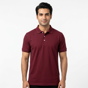 Chemise pour homme de qualité supérieure, confortable, anti-rides, couleur bordeaux, avec poche, logo personnalisé, été, douce, respirante, courte - Product Image 1