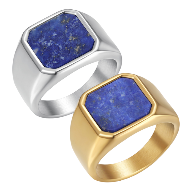 Stainless Steel Lapi Lazuli Ring Handmade Lapis Tiger Eyes Stone Rings Blue Lazuli Stone Rings Gifts for Father Boyfriends