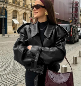 Nouvelle <span class=keywords><strong>veste</strong></span> en similicuir vintage streetwear à manches longues pour <span class=keywords><strong>femme</strong></span>, col à revers, style décontracté, pour l'automne et l'hiver - Product Image 1
