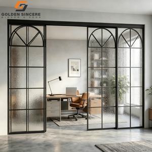 Puerta Corredera de Vidrio Texturizado con Marco Negro GS, Diseño de Marco Delgado Arqueado, Puerta Interior Francesa - Product Image 5