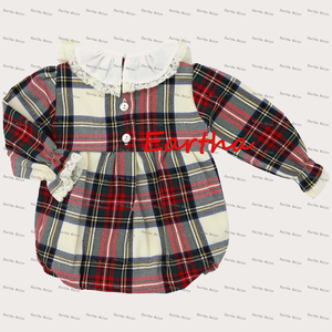 Tenues assorties pour sœurs en flanelle écossaise à carreaux pour les fêtes de Noël, robe en dentelle pour filles, vente en gros de barboteuses pour bébés filles - Product Image 5