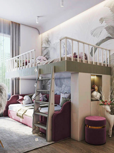 Letto a Castello Imbottito Bicolore di Lusso Leggero, Letto Principessa in Legno Massello per Cameretta Bambine, Arredamento Personalizzato per Camere da Letto per Bambini - Product Image 1