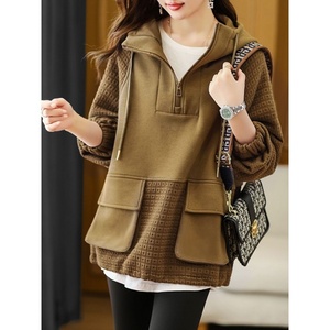 Nuova <span class=keywords><strong>Felpa</strong></span> <span class=keywords><strong>con</strong></span> <span class=keywords><strong>Cappuccio</strong></span> 2026, Stile Coreano alla Moda, <span class=keywords><strong>Elegante</strong></span> e Snellente, <span class=keywords><strong>con</strong></span> Patchwork a Contrasto di Colore, Maniche Lunghe - Product Image 3
