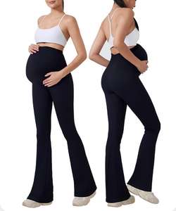 Pantalons de yoga de maternité noirs, taille haute, effet push-up, leggings évasés, soutien du ventre, haute élasticité, pilates, jambes larges, vêtements de <span class=keywords><strong>grossesse</strong></span> actifs - Product Image 3