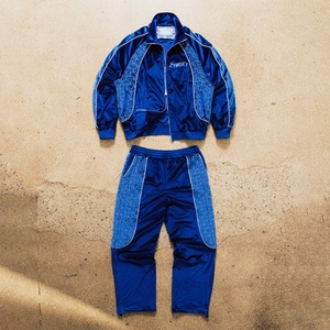 Ensemble de survêtement rétro en velours bleu de haute qualité, veste et pantalon réfléchissants de 3 m, personnalisés par le fabricant, pour le jogging urbain - Product Image 1
