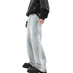 Prix de gros, logo personnalisé, streetwear, hip hop, jeans à jambes larges avec bandes latérales - Product Image 5