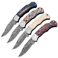 Couteau pliant de survie en plein air, manche stable en bois et os de bœuf Micarta, lame en acier Damas, couteau de poche EDC pour le camping