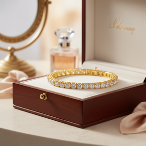Pulsera de tenis de diamante redondo Natural para mujer, de oro amarillo de 14K - Product Image 3