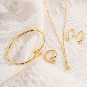 4pcs/<b>set</b> Gold Plated Water Drop Jewelry <b>Set</b> Necklace Earrings Rings <b>Bangle</b> Bracelet Women's Fashion Gift Jewelry - Product Image 3