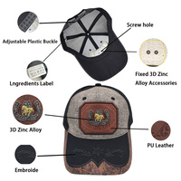 Gorra de camionero Richardson estilo vaquero occidental personalizada al por mayor, gorra de metal a la moda, diseño de logotipo, malla bordada para escenas al aire libre