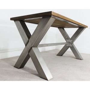 Mesa de comedor con patas cruzadas plegable de diseño Industrial Vintage de madera de mango de Metal de hierro recubierto de plata antigua para muebles para el hogar - Product Image 1