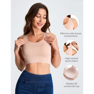 Soutien-gorge de sport sans fil pour femmes, soutien-gorge de yoga sans couture rembourré à dos nageur et col rond avec coussinets amovibles, en Spandex et Nylon - Product Image 5