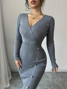 Kadin örme Wrap <span class=keywords><strong>Dr</strong></span> doğal bel Bodycon baz katman iç aşınma kat uzunluğu v-ne uzun kollu katı kamgarn Polyester sonbahar - Product Image 2