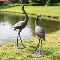 YOUFINE Ensemble de 2 statues de grues en bronze patiné, sculptures de cigognes pour la décoration extérieure du jardin