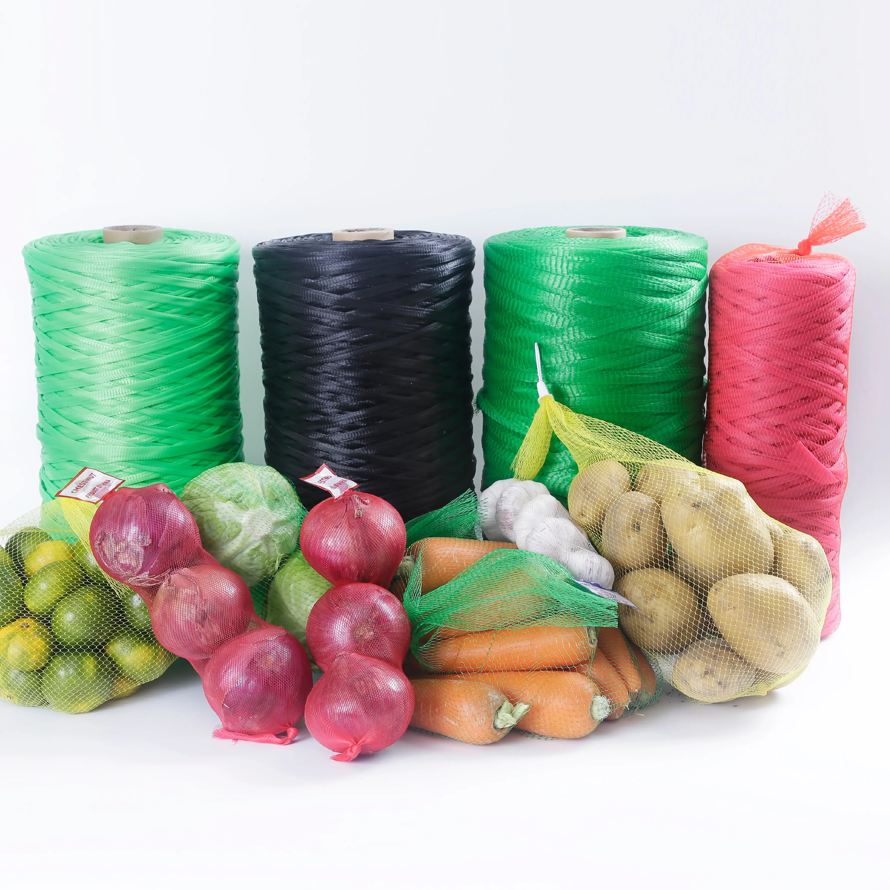 Rollo de bolsas de malla de polietileno para verduras, cebolla, patatas, red, barata, venta al por mayor