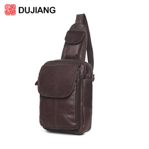 Dujiang Men's Chest <b>Bag</b> Genuine Leather Large Capacity Outdoor Casual Crossbody <b>Bag</b> Solid Color B246 - Product Image 5