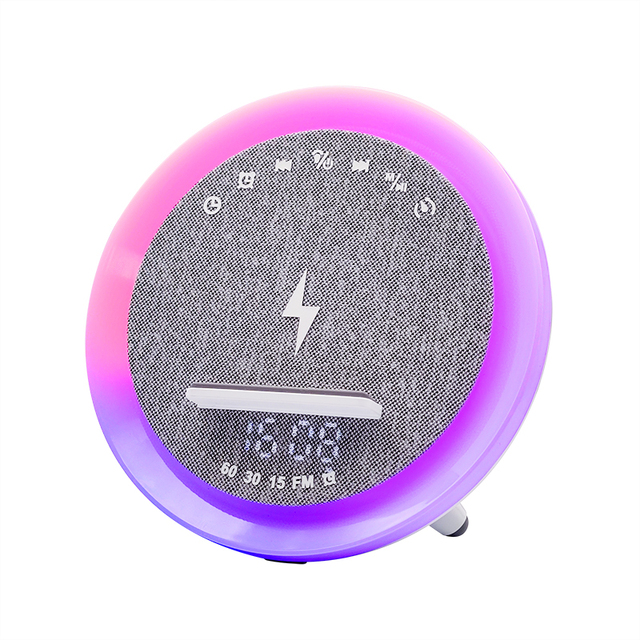 Wholesale White Noise Alarm Clock BT Speaker with 15W Wireless Charging RGB Lights