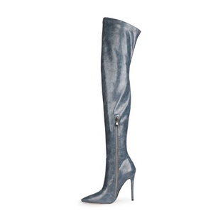 Botas Altas Sexy Plus Size 47 para Mulheres, Botas Justas até o Joelho com Zíper Lateral, Botas Longas de Salto Fino - Product Image 3
