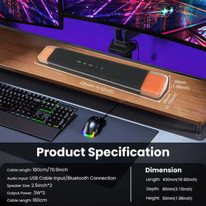 Barre de son USB pour ordinateur avec son stéréo, LED dynamiques, haut-parleurs Bluetooth pour PC de bureau, ordinateur portable et moniteur, idéale pour le gaming - Product Image 6
