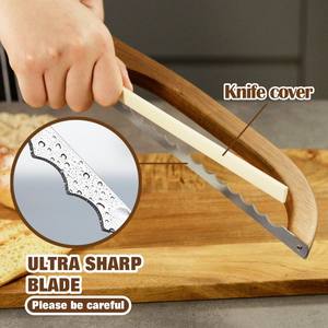 Cuchillos de pan con lazo casero, hoja afilada de acero inoxidable, corte uniforme, rebanador de pan, Baguettes, mango de madera, <span class=keywords><strong>cuchillo</strong></span> para pan de masa fermentada - Product Image 5