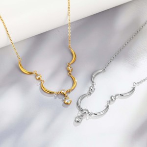 Collar de Cadena con Eslabones de Luna Creciente para Mujer, Chapado en Oro de 18K, Acero Inoxidable, con Colgante de Zirconia para Fiesta - Product Image 1