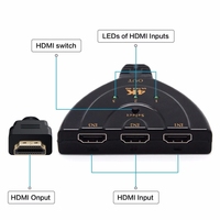 Nuevo Conmutador HDMI Pigtail 4K 3X1 JustLink, Cable Conmutador HDMI, Cable de Alimentación USB, Compatible con 3 Entradas y 1 Salida, Hub HDMI con Conmutación Automática