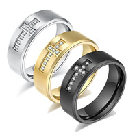 2025 Herren Edelstahl Personalisierter Zeigefinger-Kreuzring Mode Diamant Gravierter Zirkonia-Besetzter Schwarz Verzinkter Ring