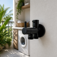 Katup Sudut Shower Kamar Mandi Elektrik Krom 2 Gagang Kuningan 1 Masuk 2 Keluar, Keran Dinding dengan Semprotan Hujan Desain Modern