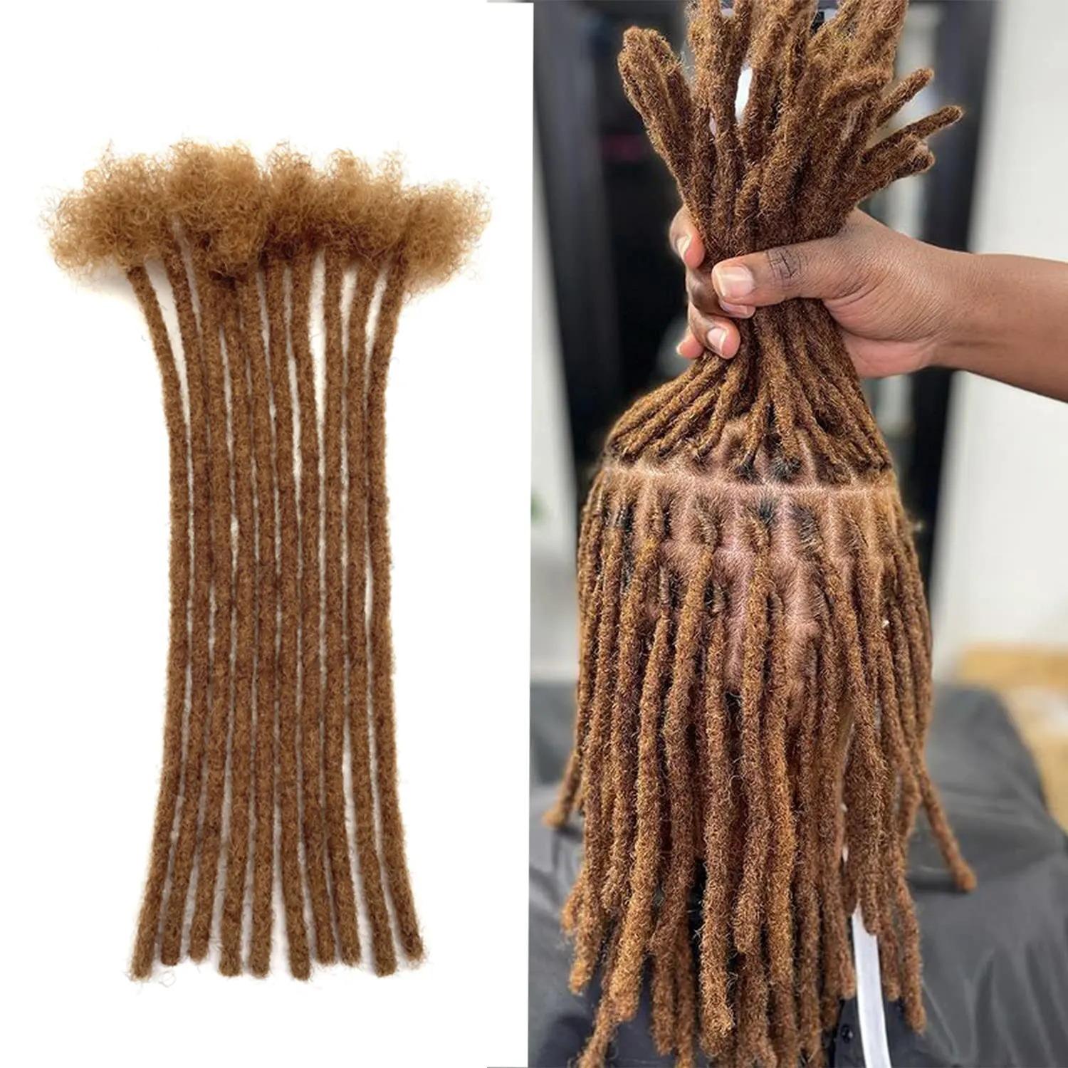 Afro Kinky Loc Extensions Human Hair 0.4Cm 0.6Cm 0.8Cm Dikte Natuurlijke Zwarte Menselijk Haar Dreadlock Extensions Voor Man/Vrouw