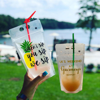 Pochette de recharge personnalisée en plastique transparent de qualité alimentaire pour thé aux perles, smoothies, boissons liquides et jus, avec bec verseur et paille