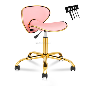 Silla Giratoria de Salón con Respaldo de Pétalos Rosados, Altura Ajustable, Base y Ruedas Doradas para Salón de Belleza y Sala de Maquillaje de Luxmars - Product Image 5