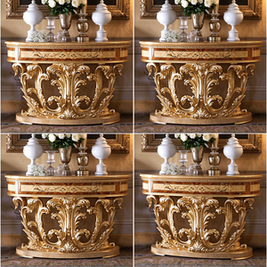 <span class=keywords><strong>Console</strong></span> ovale classique européenne antique avec piétement en feuille d'or, meuble en bois pour salon, foyer de luxe, décoration de villa - Product Image 5