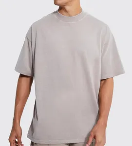 custom luxury tshirts men's cotton tshirt streetwear oversized rib crewneck drop shoulder heavyweight 280gsm t shirt for men