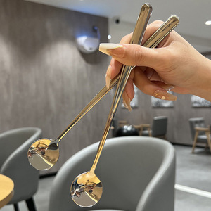 ชุดช้อนส้อมสแตนเลส 304 ด้ามยาว ใช้ซ้ำได้ สำหรับของหวาน อุปกรณ์ครัวเรือน ช้อนคนกาแฟ - Product Image 4