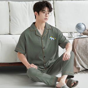 Vêtements de nuit pour hommes, chemises à manches courtes avec <span class=keywords><strong>pantalon</strong></span> long, vêtements de détente classiques, ensemble de <span class=keywords><strong>pyjama</strong></span> en gros - Product Image 5