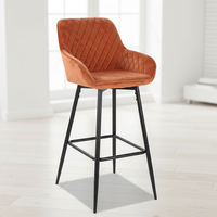 Tabouret de bar haut moderne de luxe avec pieds en métal, chaise de salle à manger en velours recyclé, emballée à plat, pour la maison, le bar et les hôtels
