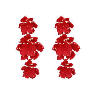 Orecchini a fiore in smalto Vintage per le donne hawaiane esagerato far cadere olio a tre fiori orecchini lunghi gioielli personalizzati - Product Image 3