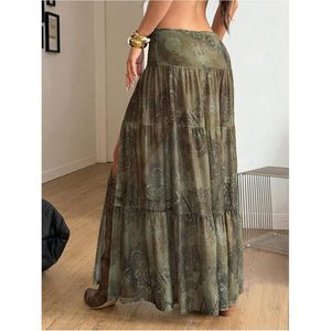 Jupe longue en mousseline fluide style western bohème pour femme FOXA, taille basse, fente haute, style cowgirl campagnard - Product Image 2