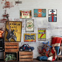 Plaque Métallique Rétro Racing & Huile Moteur Champion Gulf Texaco Décoration Murale pour Garage, Cave à Hommes, Atelier Automobile