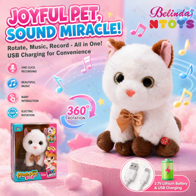 Belinda Cat Plush Toys Electric Plush Animal with Music & Recording Kids Toys Premium Custom Kitten Stuffed Animals Plush Toys