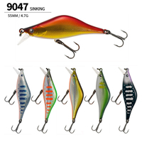 Leurre Minnow coulant 55mm 4.7g avec yeux 3D simulés, appât dur artificiel avec hameçon triple pour la pêche au bar, au bar de mer et au poisson-chat