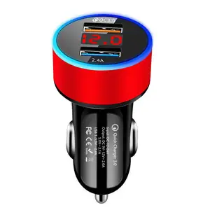 Wholesale price 18w 2 Port Quick Charging Q+c 3.0 type c Mini Dual Usb Car Charger With Led Display