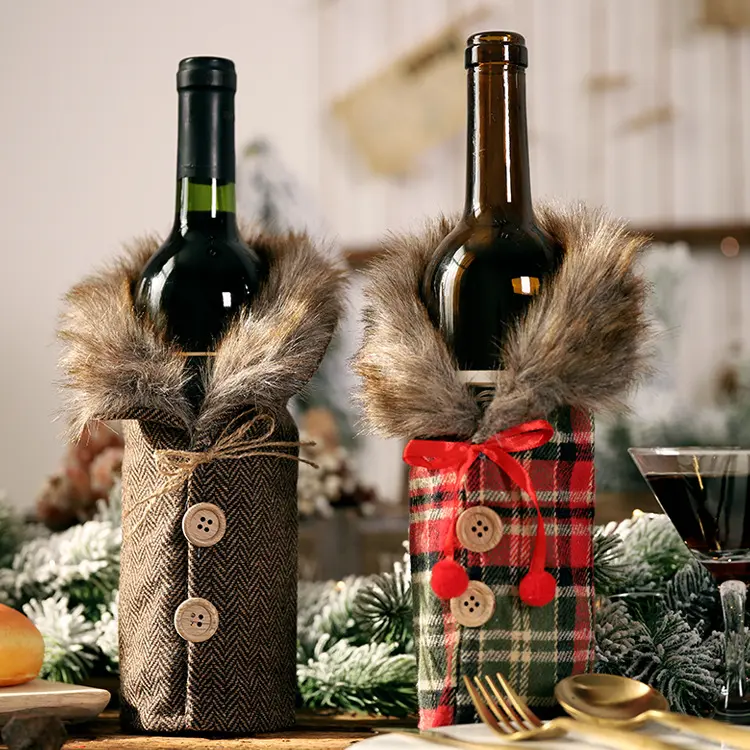 와인 병 커버 가방 크리스마스 산타 와인 병 커버 가방 의류 크리스마스 저녁 파티 크리스마스 테이블 데코