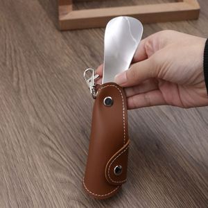 Stainless Steel Shoehorn with PU Leather Case Keyring Travel Shoe Horn Keychain Practical Tools <b>Gifts</b> - Product Image 3